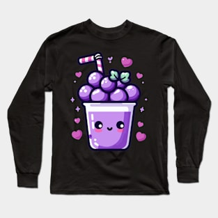 Cute Kawaii Blueberry Boba Drink with Hearts | Kawaii Cute Food Design Long Sleeve T-Shirt